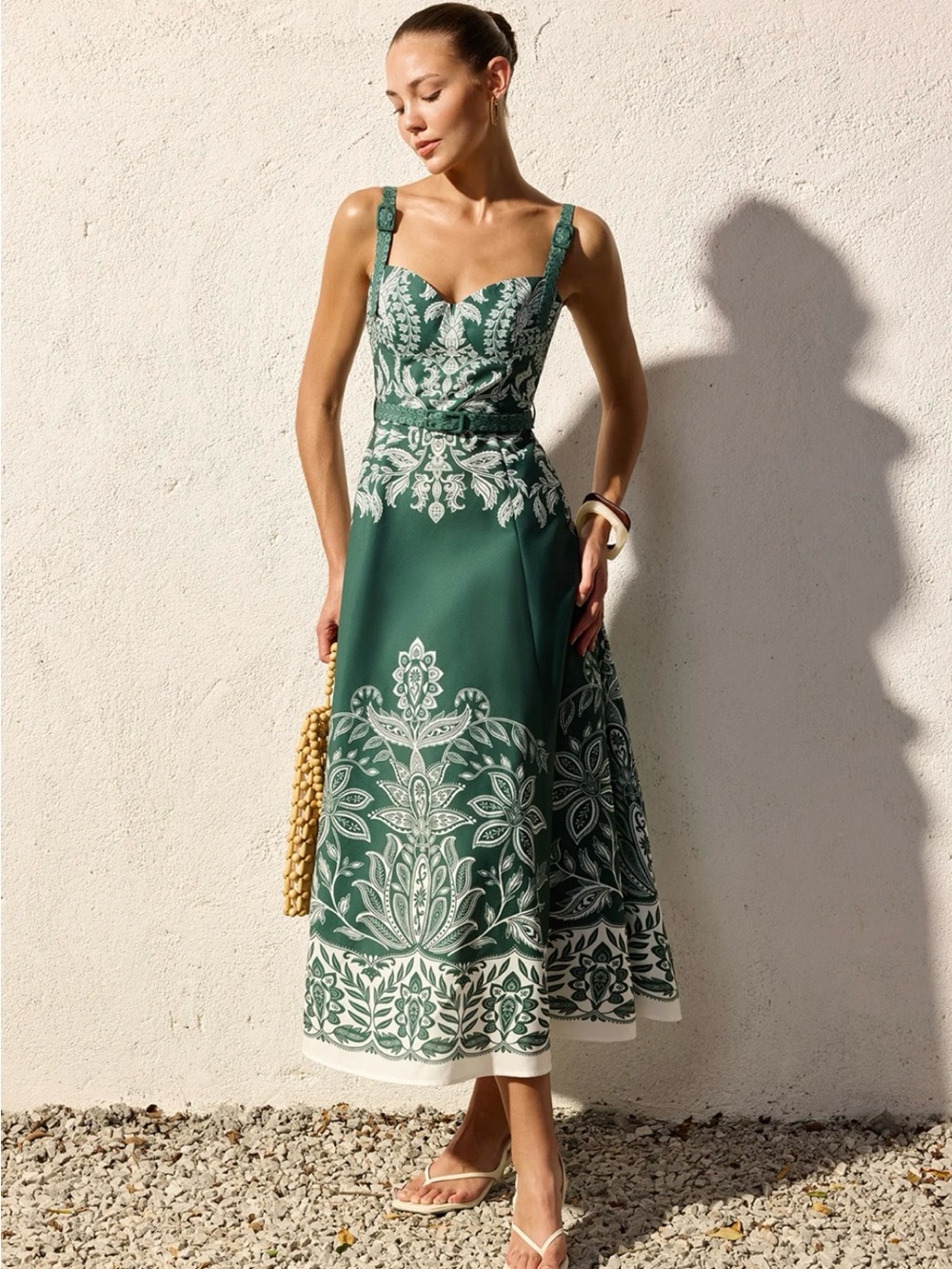 Commense Baroque Floral Print Belted Cami Maxi Dress size S